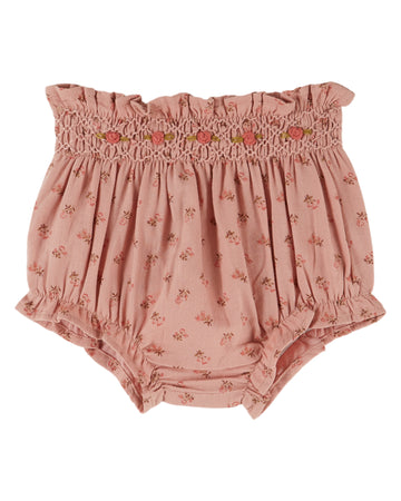 Emile et Ida Printed Embroidered Smocked Bloomer - Rosemary