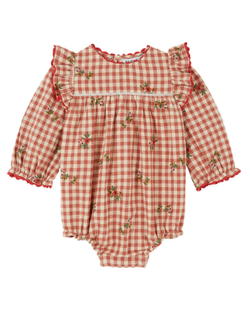 Emile et Ida Embroidered Flounce Romper - Vichy Broderie