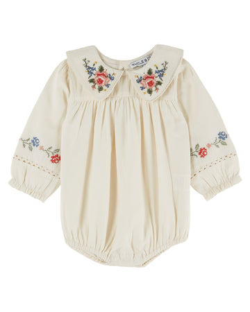 Emile et Ida Cross Stitch Romper - Ecru