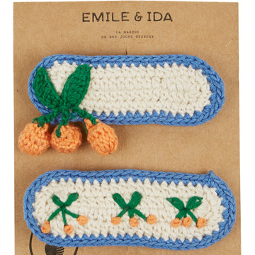 Emile et Ida Set Of 2 Crochet Hair Clip - Bleu Cherry