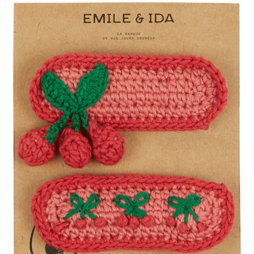 Emile et Ida Set Of 2 Crochet Hair Clip - Rose Cherry