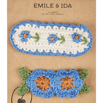 Emile et Ida Set Of 2 Crochet Hair Clip - Bleu Floral
