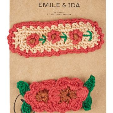 Emile et Ida Set Of 2 Crochet Hair Clip - Griotte