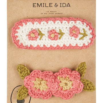 Emile et Ida Set Of 2 Crochet Hair Clip - Rose Floral