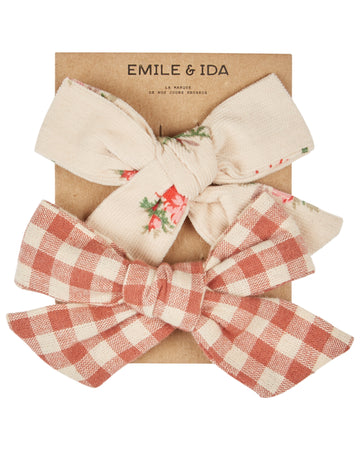 Emile et Ida Bow Hair Clip - Fleurs-Vichy Acajou