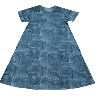 Crew Kids Blue Jean Patchwork Printed Dress