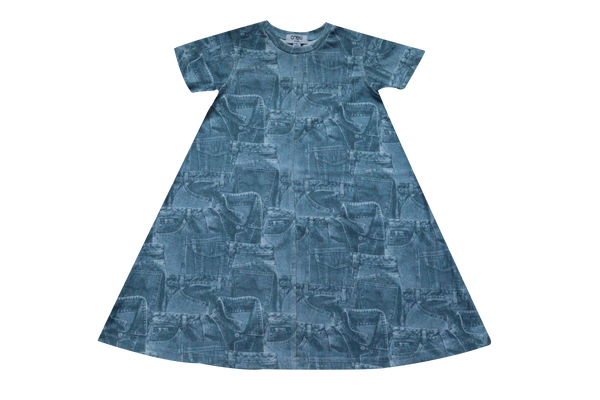 Crew Kids Blue Jean Patchwork Printed Dress