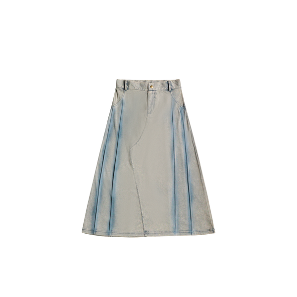 Crew Basics Blue Denim Pintuck Maxi Skirt
