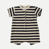 My Little Cozmo Navy Organic Toweling Stripes Baby Jumpsuit