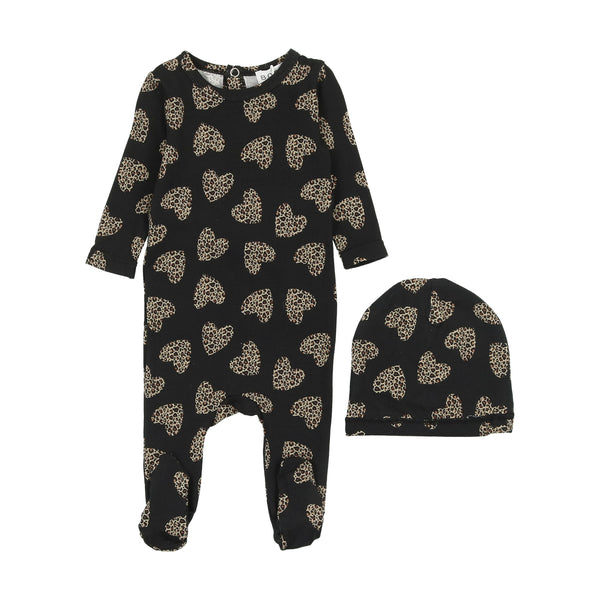 Bopop Heart Print Footie With Beanie