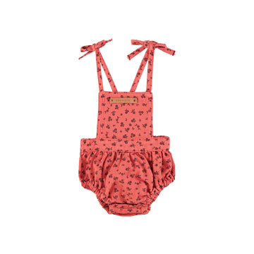 Piupiuchick Raspberry W/ Black Flowers Romper