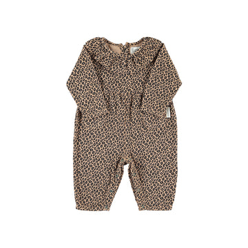Piupiuchick Brown Baby Jumpsuit with Collar and Animal Print
