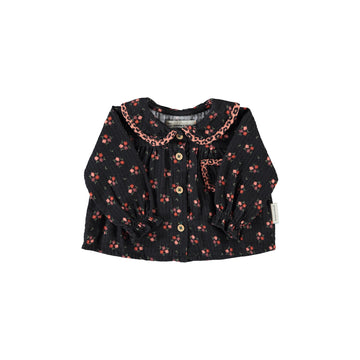 Piupiuchick Black Peter Pan Collar Blouse with Flowers