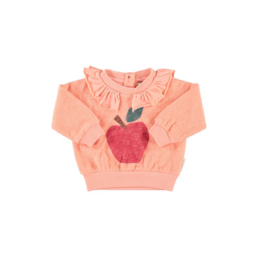 Piupiuchick Pink Sweatshirt with Collar and Apple Print- Baby