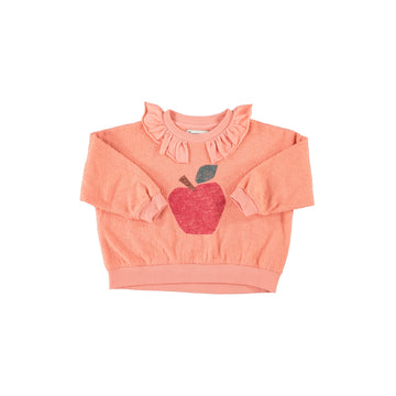 Piupiuchick Pink Sweatshirt with Collar and Apple Print- Kid