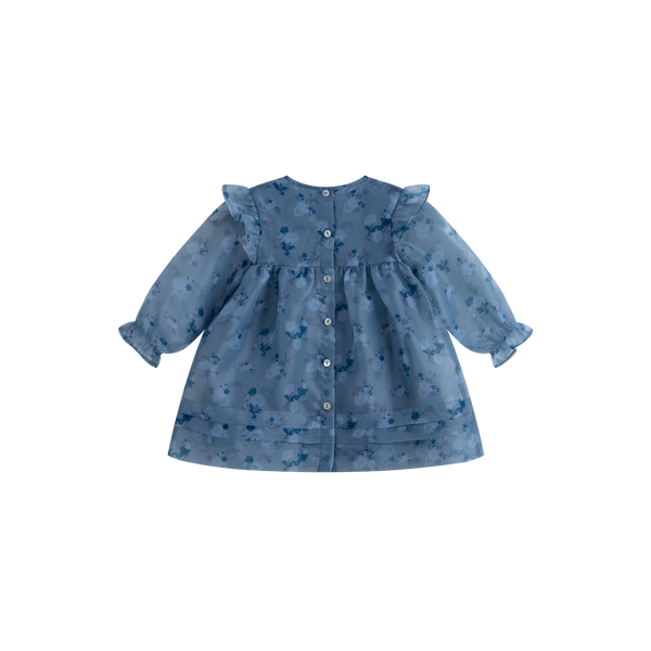 Cera Una Volta Jasmine Baby Dress Dusty Blue Flower