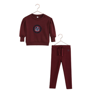 Retro Kid Arden Scuba Baby Girl Sweat Set - Cranberry