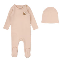 Lilette By Lil Legs Bear Applique Footie Set Dusty Pink