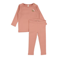 Lilette By Lil Legs Bear Applique Lounge Set Deep Pink