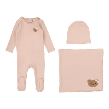 Lilette By Lil Legs Bear Applique Layette Set Dusty Pink
