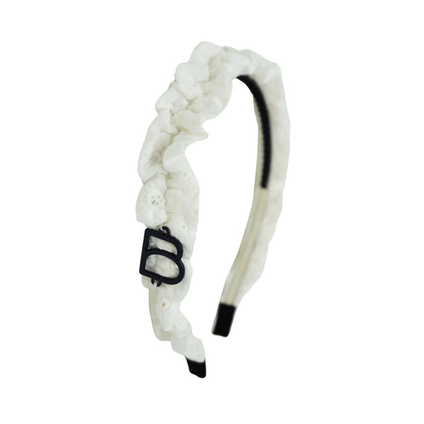 Bandeau White Perforated Floral Lace Ruffle Headband- FINAL SALE