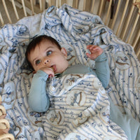 Little Threads The Label Blue Rocking Horse Muslin Blanket