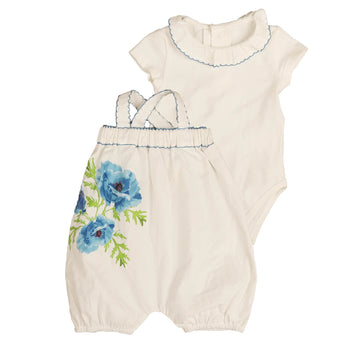 Belati Blue Baby Set With Special Stitch Trims And Poppy Print (BBB510)