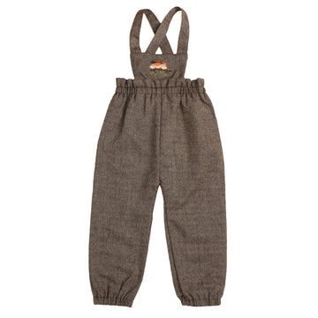 Belati Brown Bird Embroidered Bib Girls Romper
