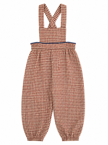 Belati Wine Houndstooth Tabbed Baby Romper