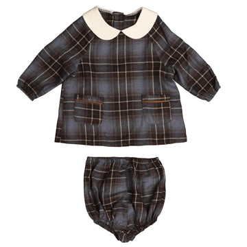 Belati Brown Blue Peter Pan Collared Plaid Baby 2PC Set