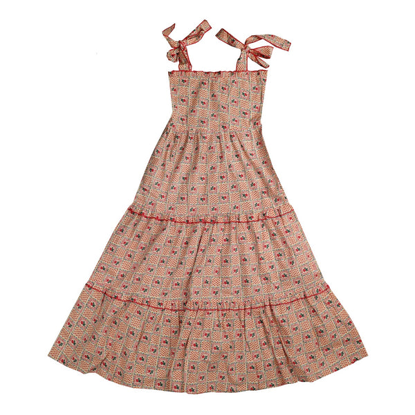 Belati RED PATCHWORK SMOCKED LAYERED MAXI DRESS (BDR207)