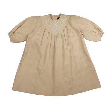 Belati Beige Crinkle Textured Embroidered V Yoke Dress (BDR531)