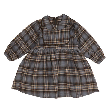 Belati Brown Blue Plaid Dress With Solid Bib