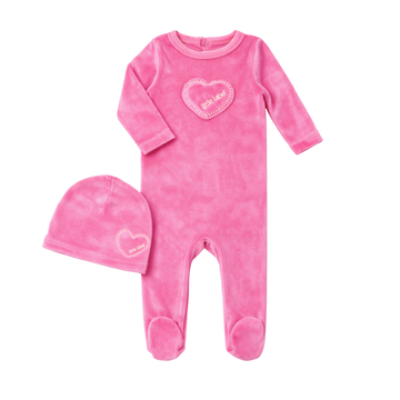 Little Label Hot Pink Velour Heart Footie & Hat Set