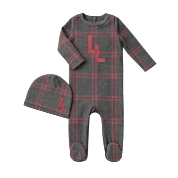 Little Label Red Plaid Logo Footie & Hat Set
