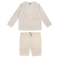 Belati IV IVORY DOUBLE BUTTON LINEN JACKET SET (BJ12232)
