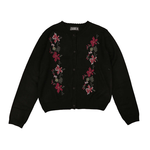 Belati Black Cross Stitch Embroidered Cardigan