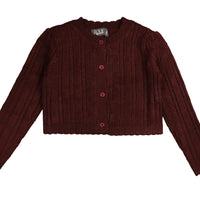 Belati Wine Lurex Crop Cardigan