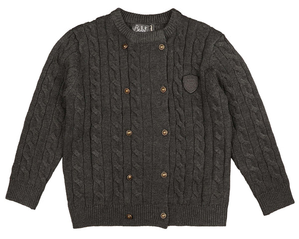 Belati Charcoal Cable Double Breasted Emblem Sweater (bkn381)