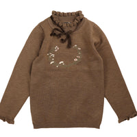 Belati Mocha Knit Shell With Embroidered Crest And Neck Ribbon BKN651