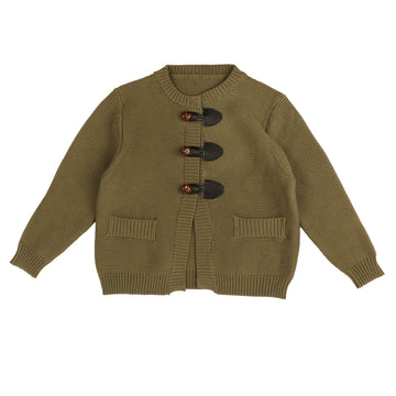 Belati Olive Knit Cardigan With Toggle Closures