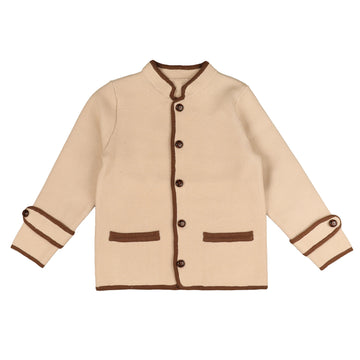 Belati Brown Contrast Trim High Neck Jacket Knit