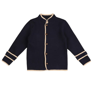 Belati Navy Contrast Trim High Neck Jacket Knit