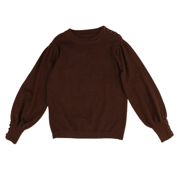 Belati Brown Mock Neck Knit With Shoulder Buttons