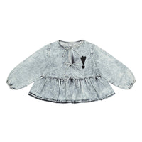 Beau Loves Acid Washed Denim Bows Top