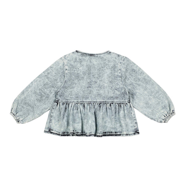 Beau Loves Acid Washed Denim Bows Top