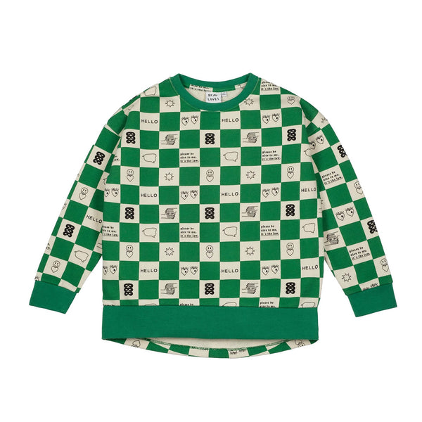 Beau Loves True Green Comic Book Check Relaxed Fit Sweater