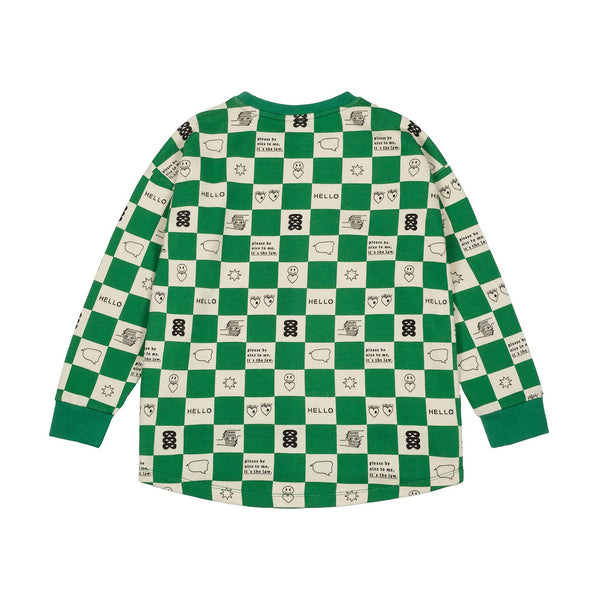 Beau Loves True Green Comic Book Check Relaxed Fit Sweater