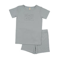 Bonjoy Embossed Bonjoy Short Sleeve Lounge Set - Denim