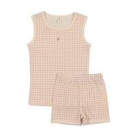 Bonjoy Checkered Dreams Tank & Shorts - Pink Heart